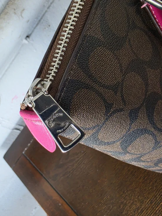 COACH Signature Tote with Pink Handles - Picture 4 of 11